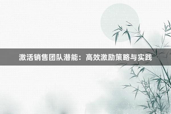 激活销售团队潜能：高效激励策略与实践